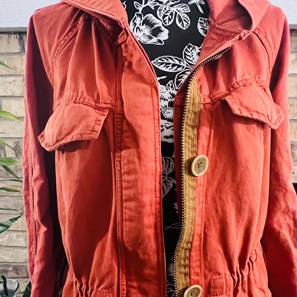 Loft Harvest orange Anorak utility hoodie linen blend Jacket womens M NWOT - Picture 2 of 11